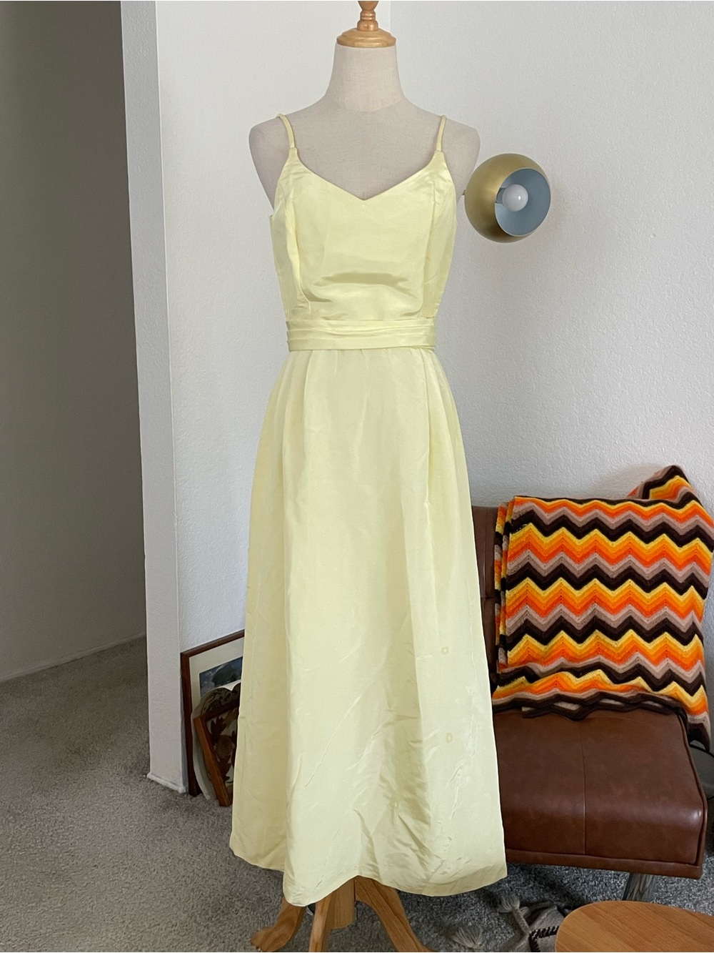 Vintage Butter Yellow Classic Glam Belted Midi Dress